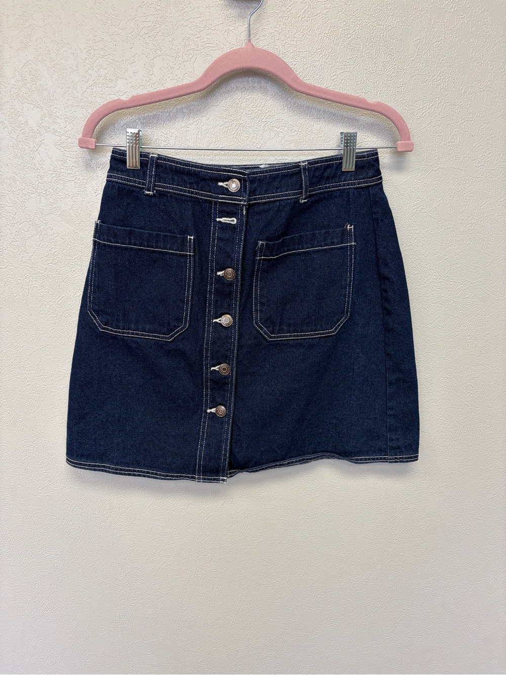 POPSUGAR Dark Blue Button-Front Mini Skirt